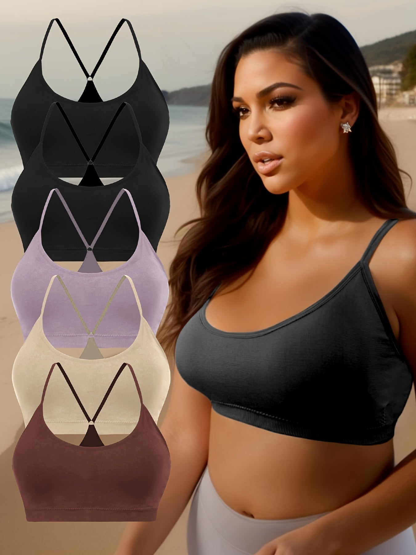 5 Pack Plus Size Sports Bras for Women, Racer Back Yoga Bra Set