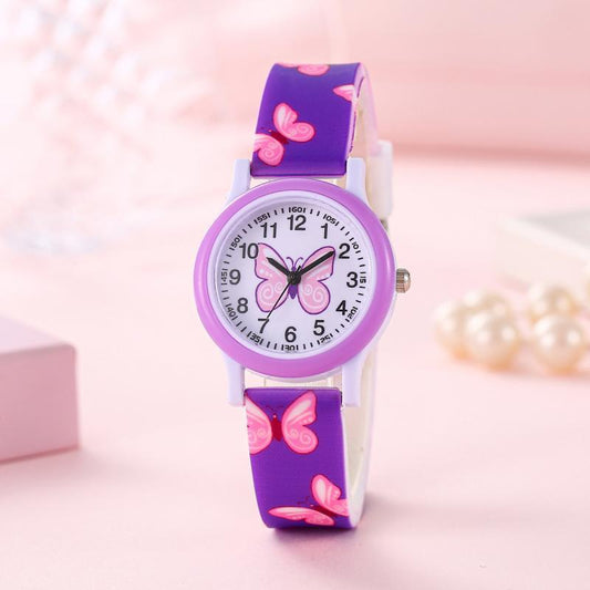 DOBROA Butterfly Print Quartz Wrist Watch for Teens PVC Strap Non Waterproof
