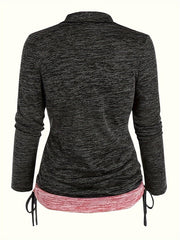  Colorblock Knit Top Cowl Neck Ruched Side 2 in 1 Top