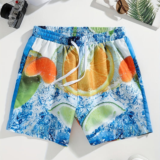 Men's Lemon Graphic Beach Board Shorts Elastic Waist Swim Trunks