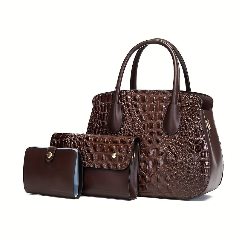 Crocodile Embossed Handbag Tote Bag Combo Set