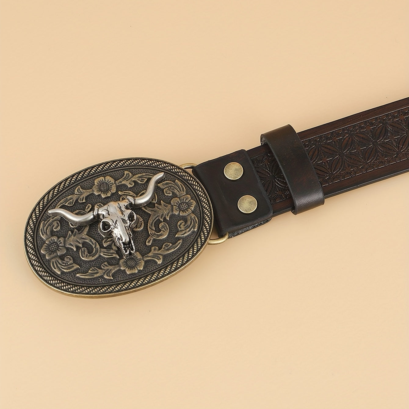 Vintage Coffee Cowboy Belt with Animal Head Buckles
