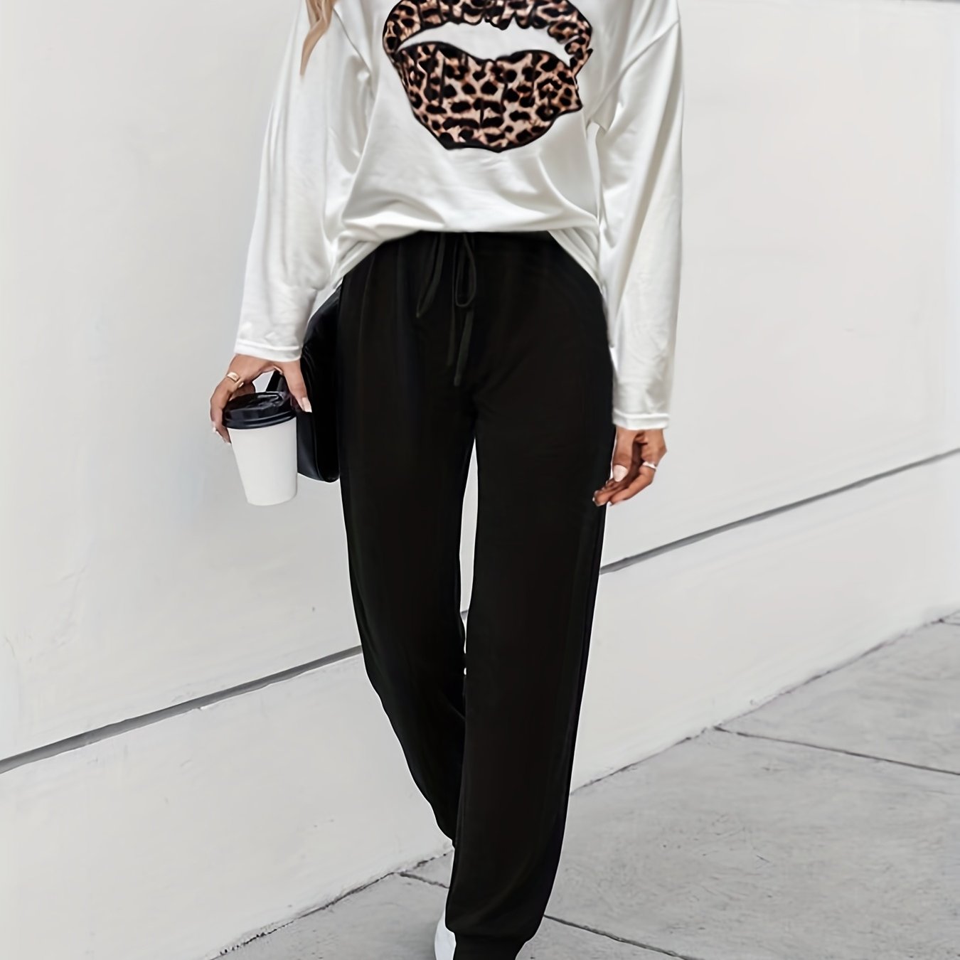 Lips Print Long Sleeve Top & Jogger Pants Set