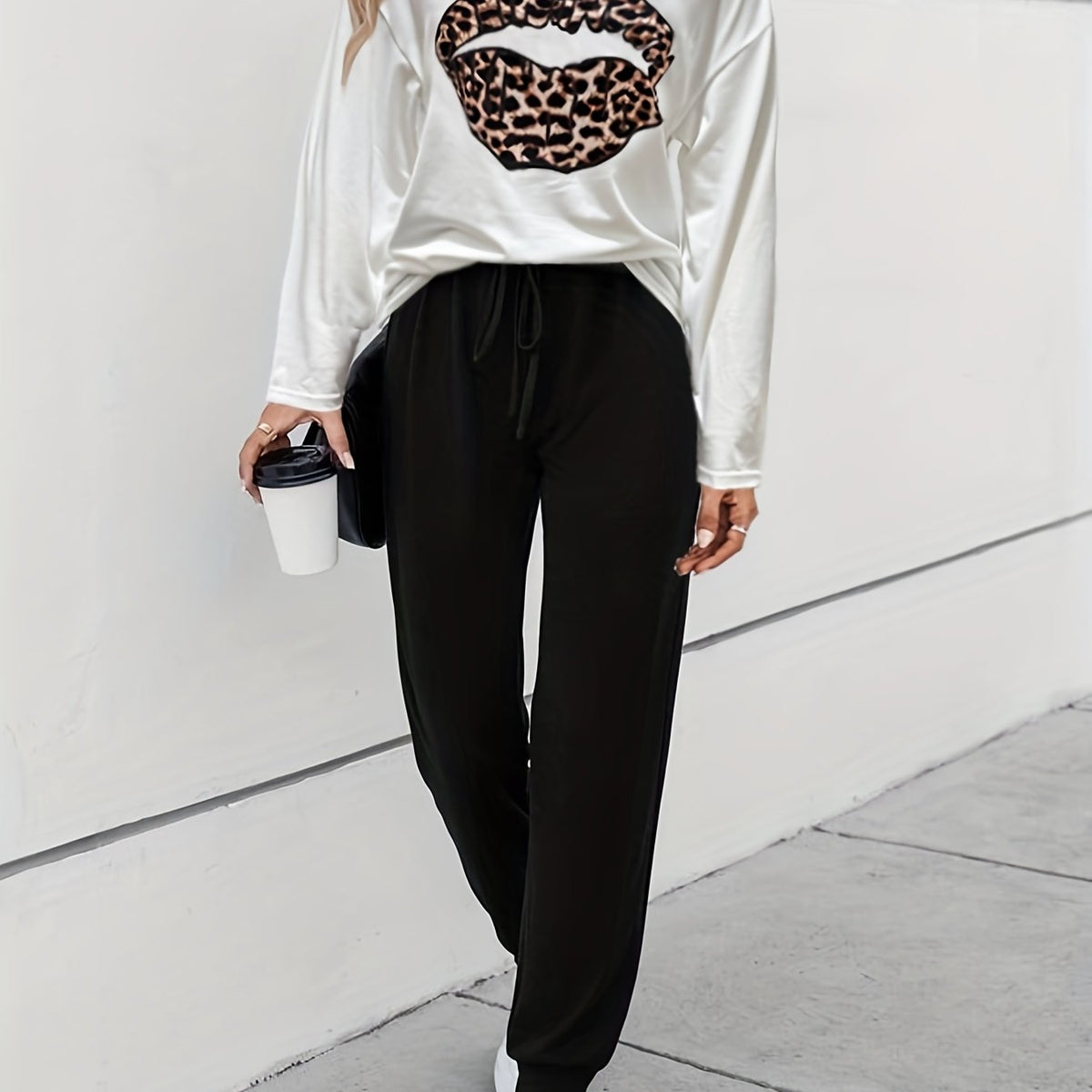 Lips Print Long Sleeve Top & Jogger Pants Set