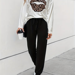 Lips Print Long Sleeve Top & Jogger Pants Set