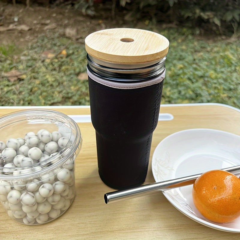 24oz Glass Cup With Cup Sleeve and Stainless Steel Straw