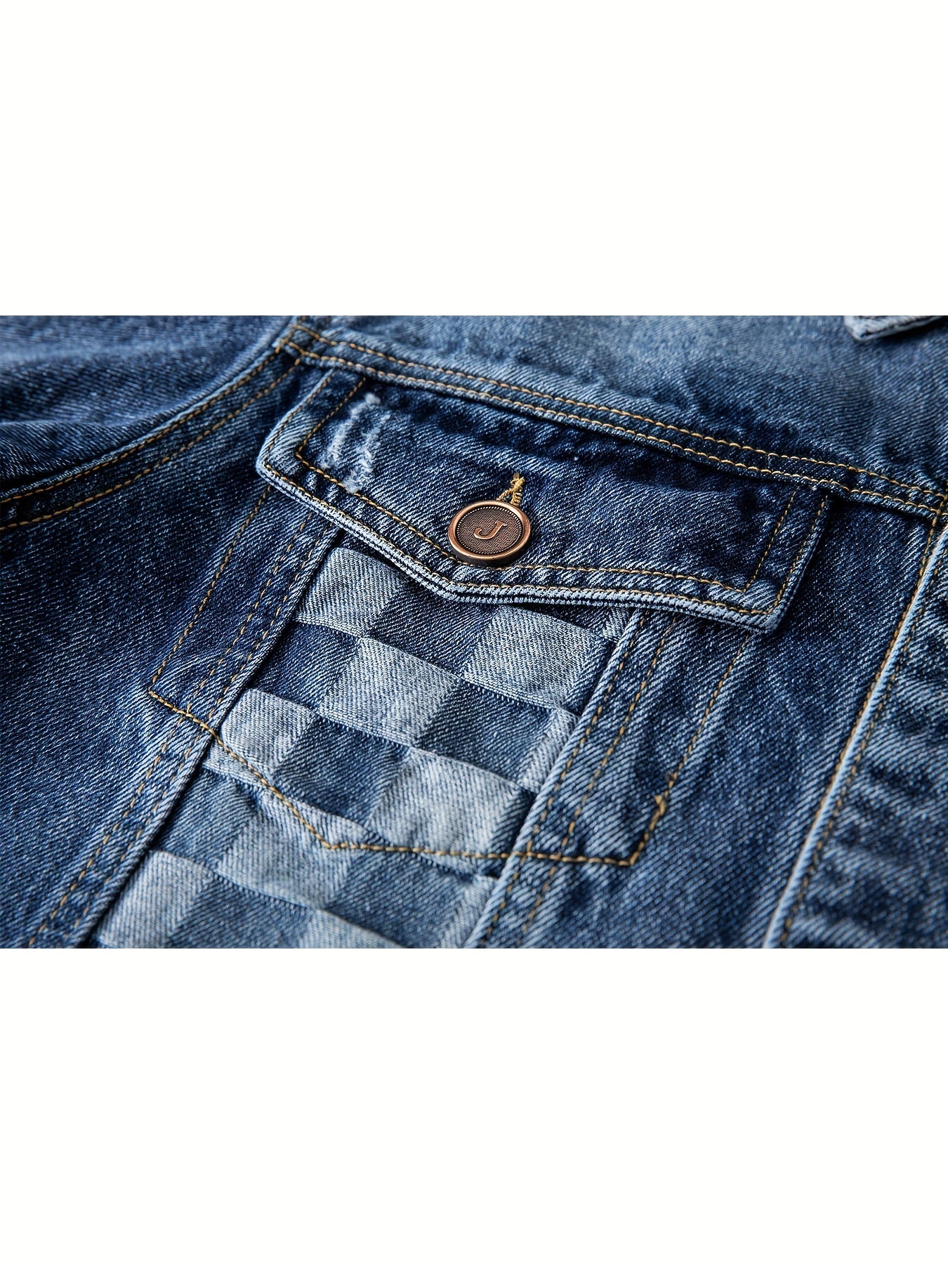 Plaid Pattern Denim Jacket Men's Casual Street Style Button Up Jacket