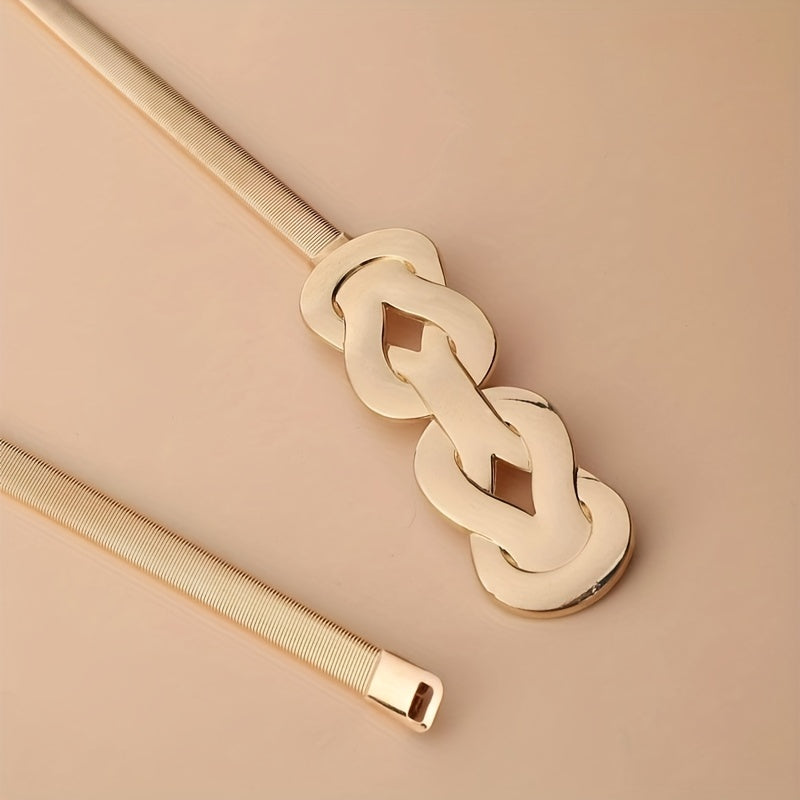Geometric Knot Elastic Girdle Golden Silvery Dress Belt Metal Waistband Women