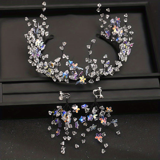 Bridal Crystal Crown Headband Earrings Set Wedding Jewelry Accessories