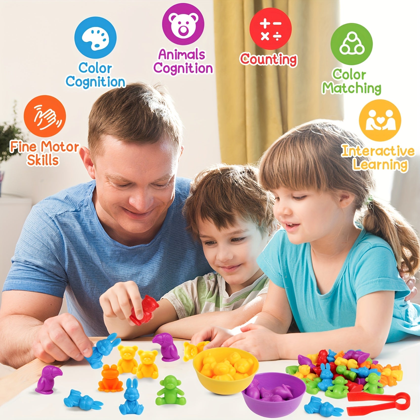 Animal Toys Matching Game & Sorting Bowl Set for Ages 3