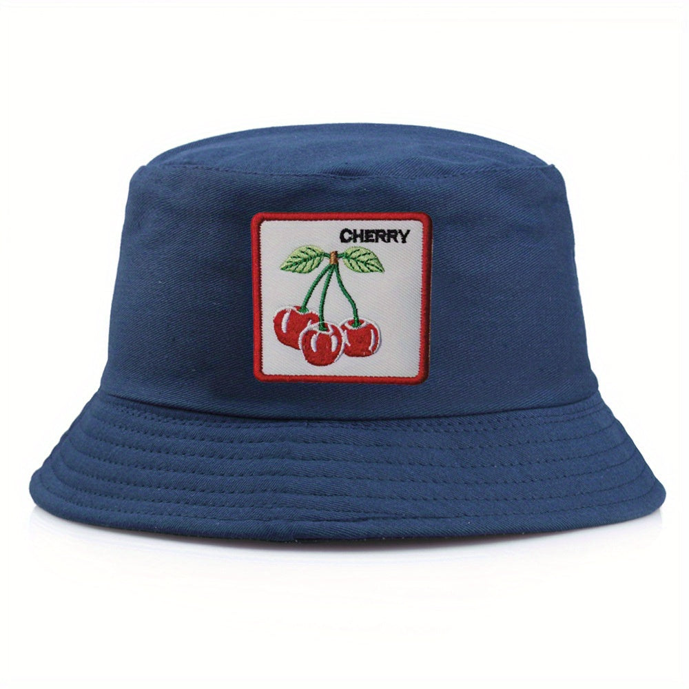 Reversible Cherry Embroidery Bucket Hat