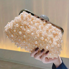 Pearl Decor Wedding Clutch Purse Top Ring Evening Bag
