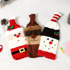 2 Pack Christmas Wine Bottle Set Cartoon Knit Snowman Santa Decoration