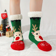 6 Pairs Christmas Elk Print & Plush Lined Women's Socks