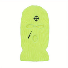 Embroidered Full Face Three Hole Hat Winter Warm Outdoor Windproof Riding Hat