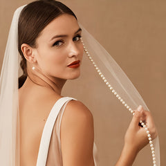 Exaggerated Large Pearl Edge Bridal Veil with Drape