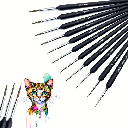 11pcs Detail Paint Brushes Extra Fine Tips Professional Art Set Micro Watercolor