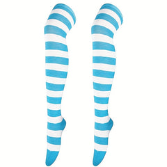 5 Pairs Striped Thigh High Socks Cosplay Over The Knee Socks