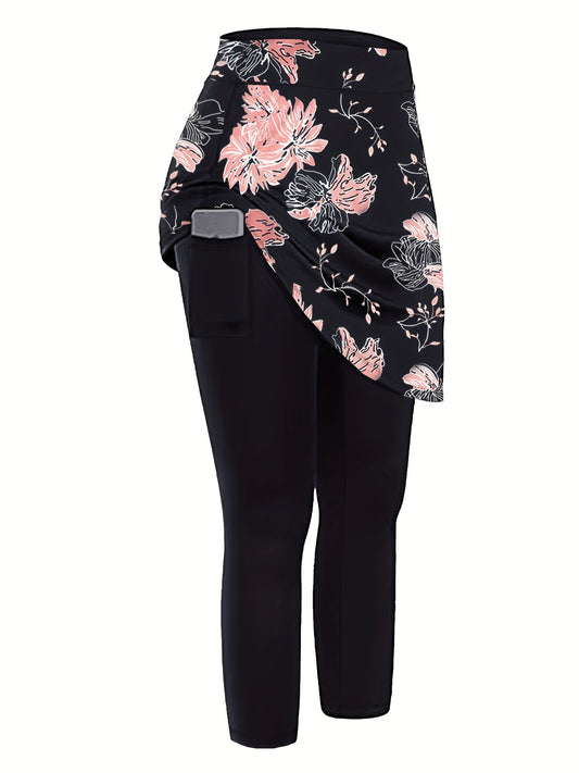  Floral Print Tennis Leggings With Pockets