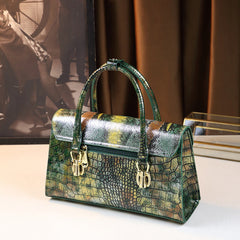 Stylish Green Women's Handbag Shoulder & Handbag Split Leather Magnetic Closure