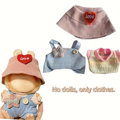 Doll Clothing Set Hat T-Shirt Suspender Skirt Outfit, Fits 6-9in Dolls