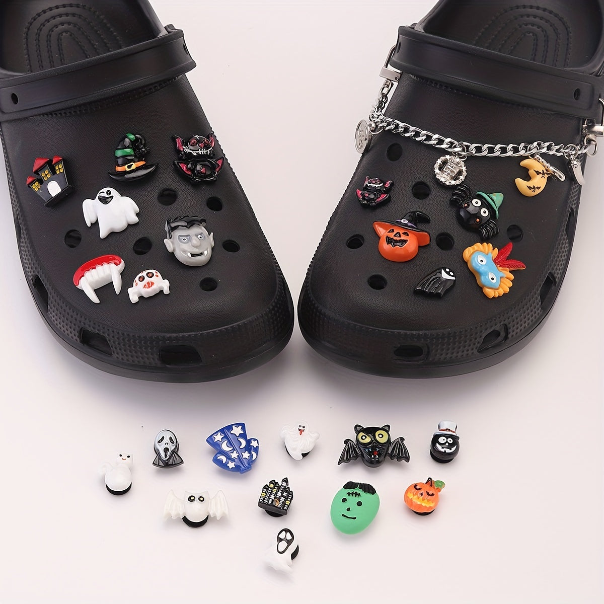 25pcs Halloween Shoe Charms with Chain for Clogs DIY Accessories