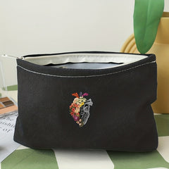 Halloween Flower Heart Print Cosmetic Bag Gothic Zipper Travel Storage Bag