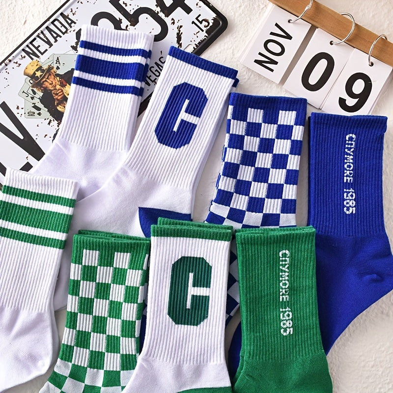 Men's Checkered Crew Socks Casual Unisex Outdoor Wear All Seasons