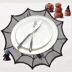 2pcs Halloween Round Placemats Lace Spider Web Table Mat for Party