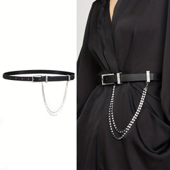 Rhinestone Chain Tassel PU Belt for Women