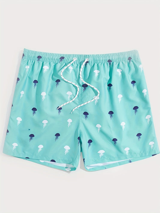 Jellyfish Print Tropical Drawstring Swim Trunk Men's Board Shorts