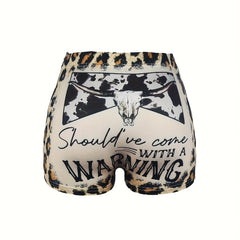  Women's Slogan & Cow & Leopard Print Shorts