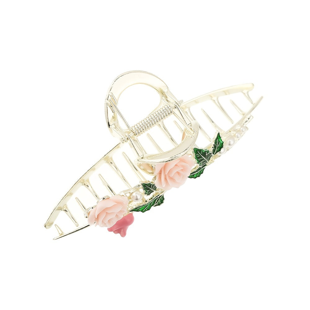 Rose Hair Claw Clip Pearl Metal Hair Clip For Women Girls Ladies Hair Accessorie