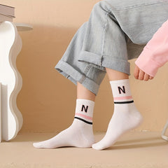 5 Pairs Letter Print Women's Stockings Socks