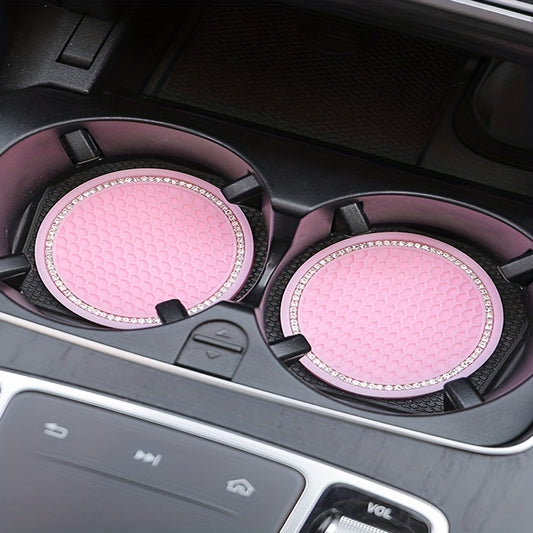 2pcs Pink Diamond Water Coaster Mats Silicone Non Slip Heat Insulation