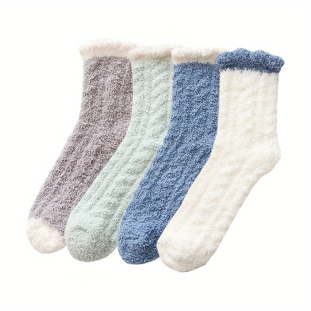 4 Pairs Thick Fuzzy Sleep Comfortable Socks For Christmas Gift Girls