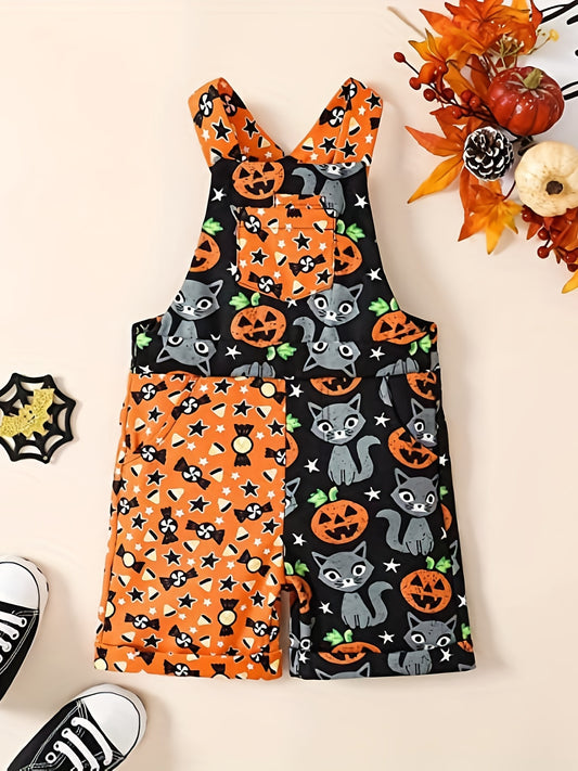 Toddler Girls Halloween Pumpkin Stripe Jumpsuit with Pocket
