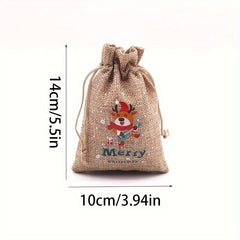 10pcs Christmas Burlap Gift Bags with Drawstring Xmas Party Favors Sacks
