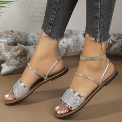 Glitter Slide Sandals Two-Way Wear Flat Beach Shoes