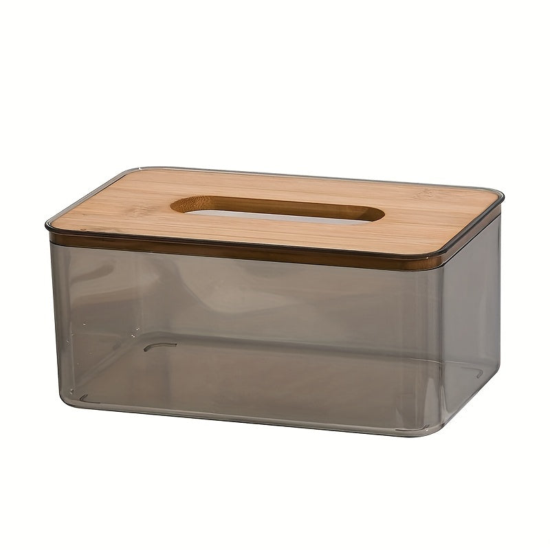 Transparent Tissue Box with Wooden Lid for Toilet Paper and Tissues