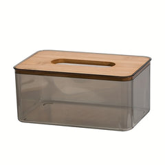 Transparent Tissue Box with Wooden Lid for Toilet Paper and Tissues
