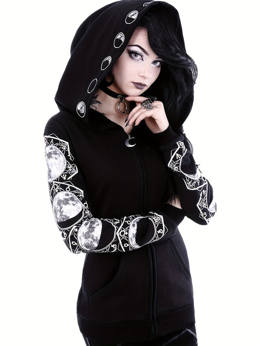 Moon Hoodie Large Hooded Zip Pocket Sweater Casual Tops Women's Clothing