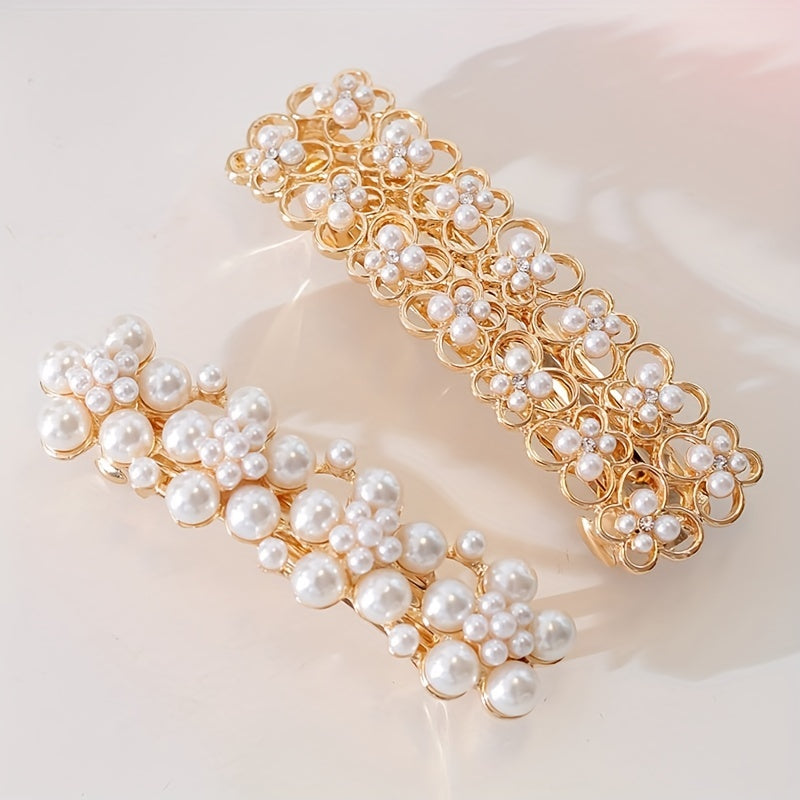 Hollow Butterfly Flower Faux Pearl Hair Clip French Barrette Head Jewe