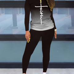 Gradient Long Sleeve T shirt & Skinny Pants Set