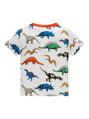 Boys Dino Print Pajamas Set Short Sleeve Top & Shorts