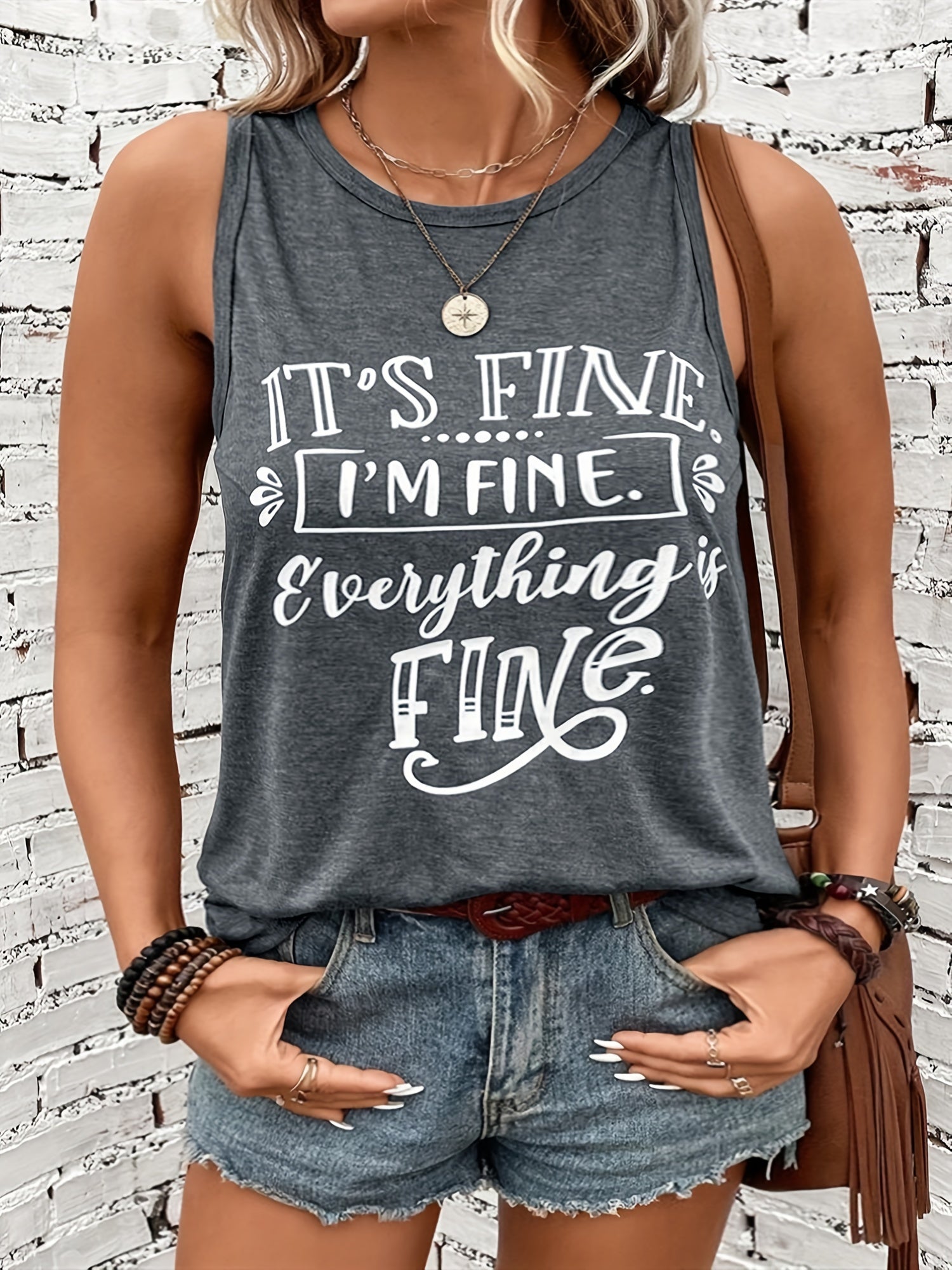  Women's Slogan Print Tank Top