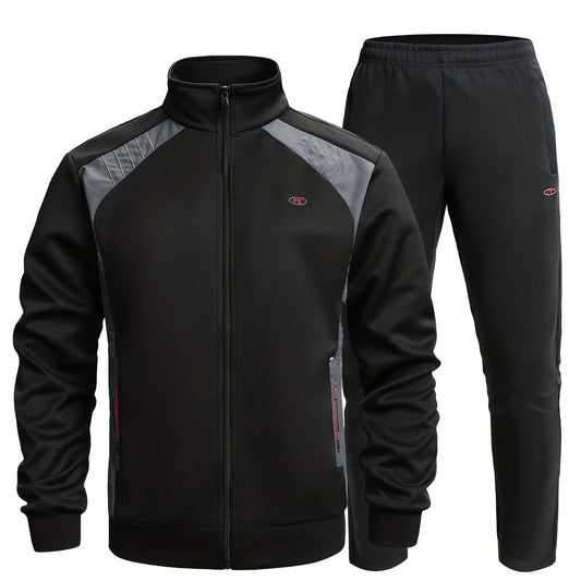 Breathable Men's Sports Suit with Stand Collar and Stretch Pants
