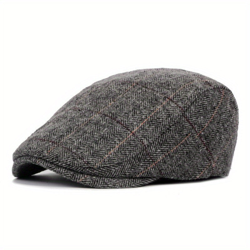 Men's Duckbill Cap Plaid Woolen Beret
