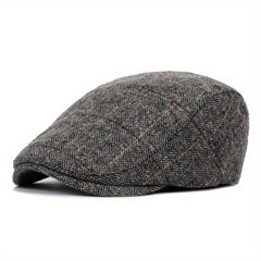 Men's Duckbill Cap Plaid Woolen Beret