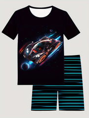 Kids Cartoon Sports Car Print Pajama Set